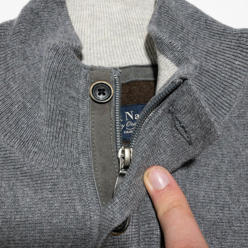 Nat Nast Men's Large American Fit Cotton Wool Blend Gray Striped Henley Sweater