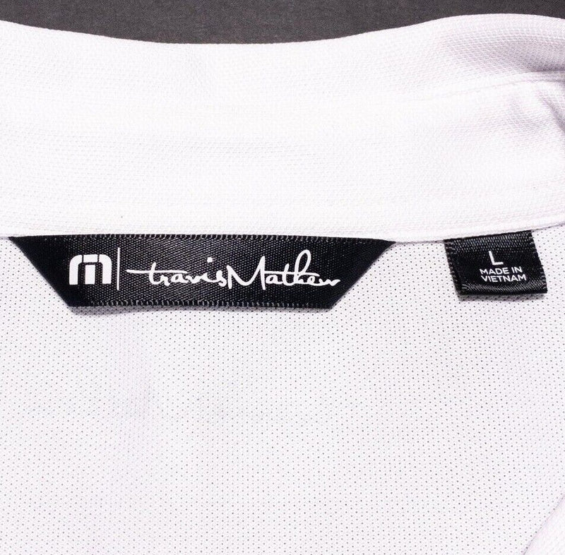 Travis Matthew Large Polo Men's Golf Shirt White Chest Stripe Wicking Polyester