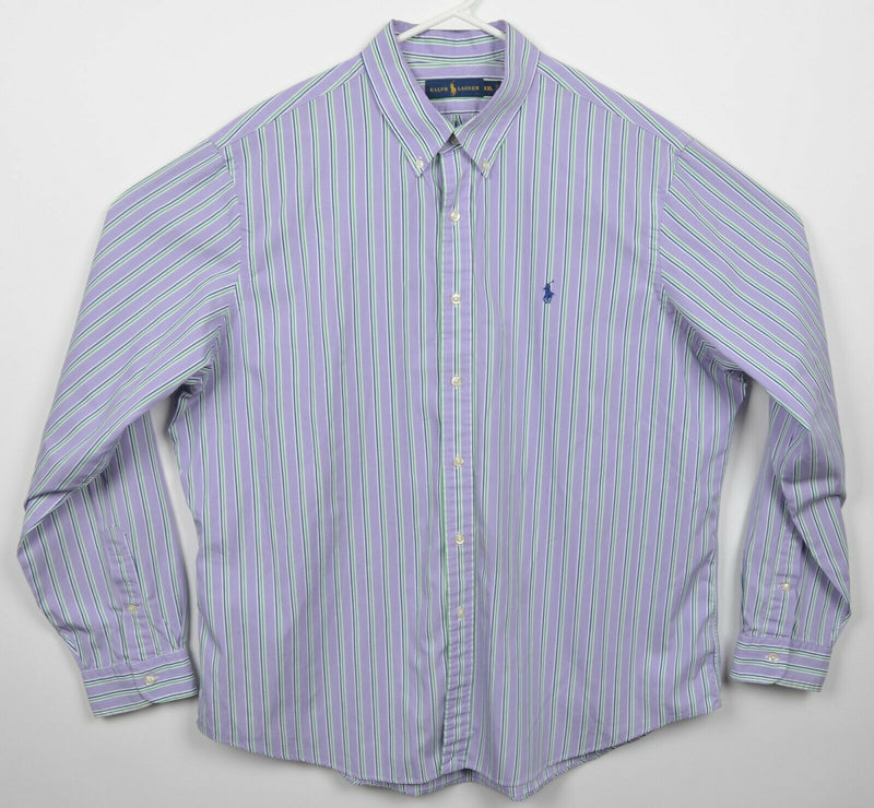 Polo Ralph Lauren Men's 2XL Purple Striped Pony Long Sleeve Button-Down Shirt