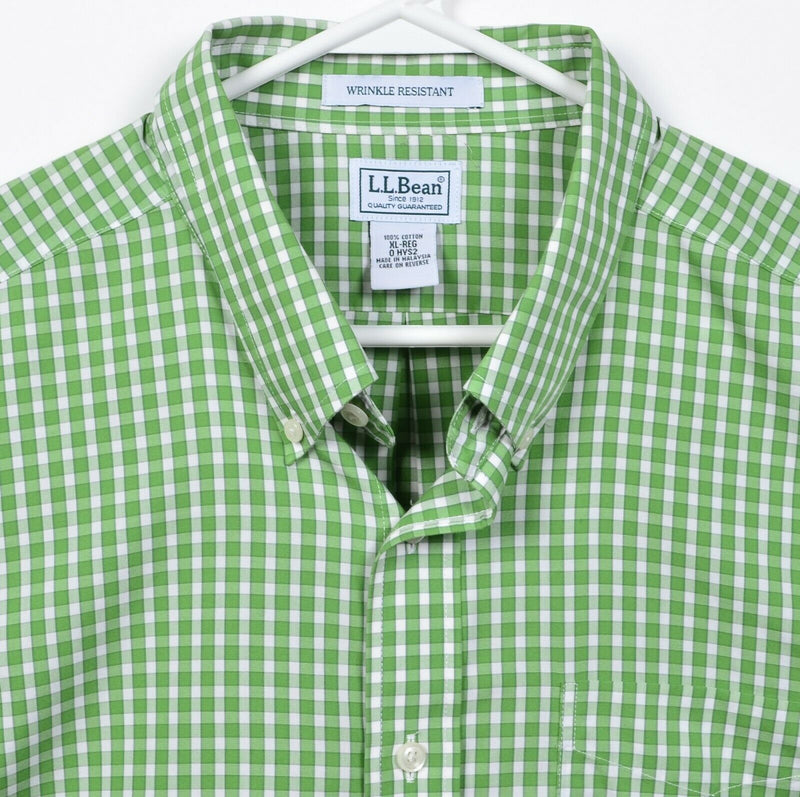L.L Bean Men's XL Regular Wrinkle Resistant Green Plaid Check Button-Down Shirt