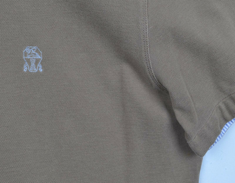 Brunello Cucinelli Men's Sz 56 Embroidered Logo Brown Short Sleeve Polo Shirt