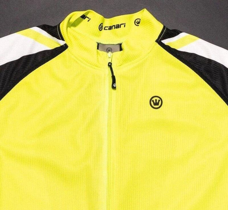 Canari Cycling Jersey Medium Men's Neon White Full Zip Short Sleeve Wicking