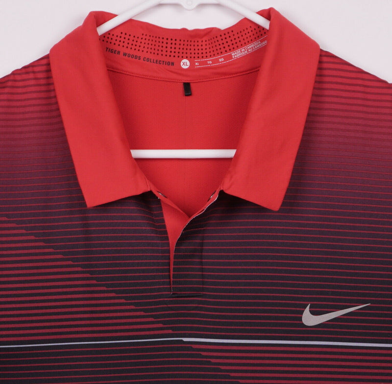 Tiger Woods Collection Men's XL Nike Golf Black Red Vented Snap Golf Polo Shirt