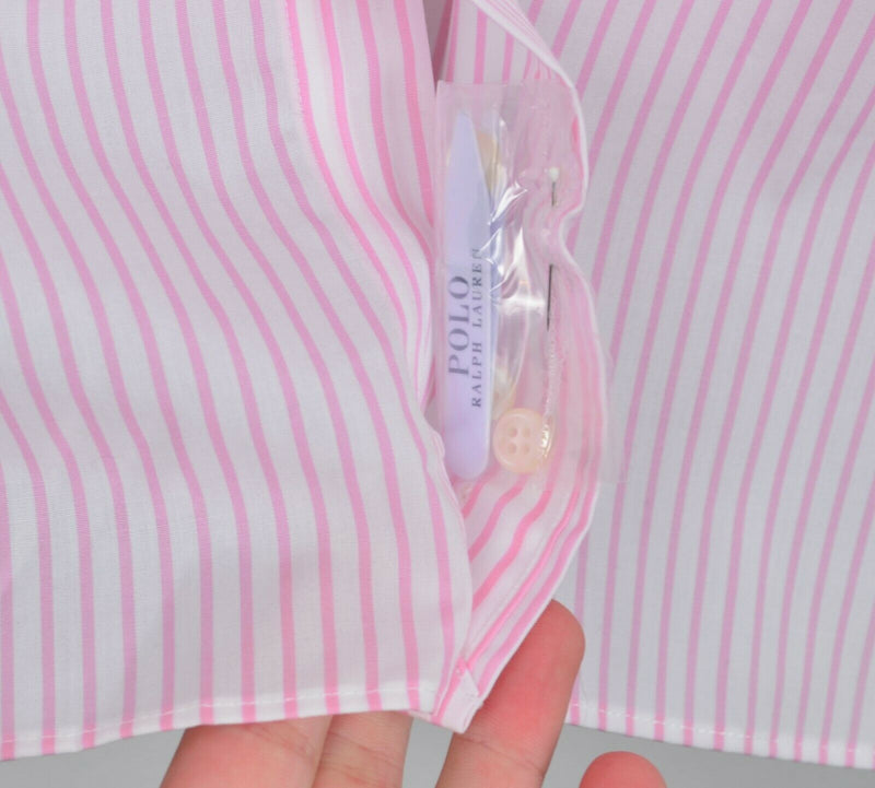 Polo Ralph Lauren Men's Sz 17.5 36/37 Easy Care Pink Striped Spread Dress Shirt
