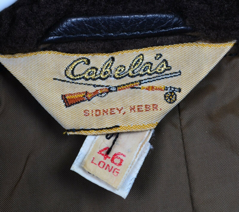 Vtg 80s Cabela's Men's Sz 46 Long Black Goatskin Leather Bomber Flight Jacket