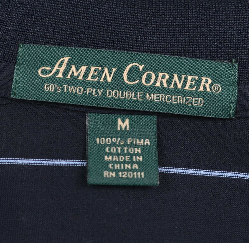 Amen Corner Masters Golf Men's Sz Medium Navy Blue Striped Golf Polo Shirt