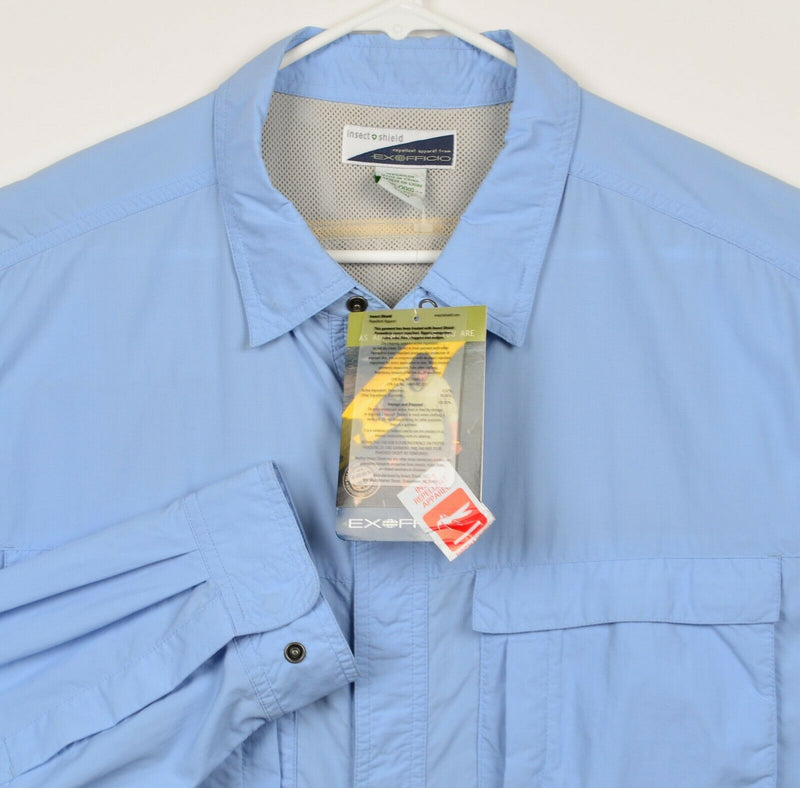 ExOfficio Insect Shield Men's 2XL Vented Snap-Front Solid Blue Hiking Shirt NWT