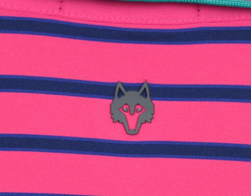 Greyson Men's Small Pink Navy Blue Striped Wicking Stretch Golf Polo Shirt