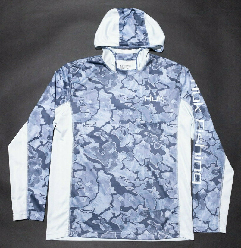 Huk Fishing Performance Hoodie Wicking Sun Shirt Blue White Men's Medium