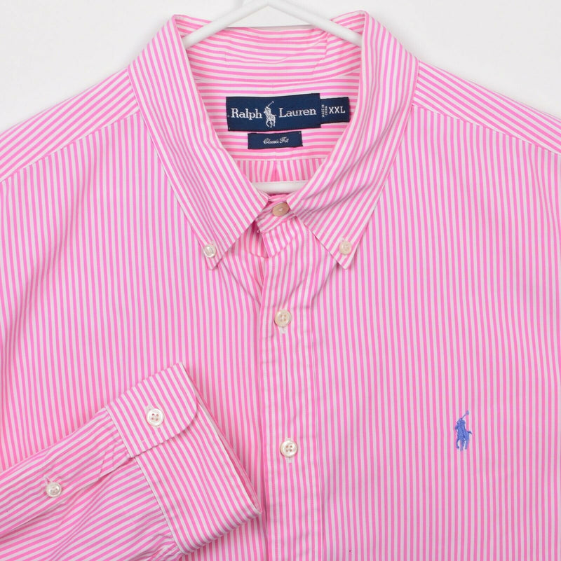 Polo Ralph Lauren Men's 2XL Classic Fit Pink White Stripe Pony Button-Down Shirt