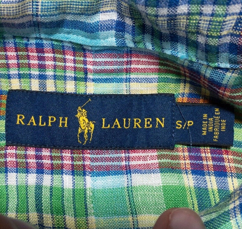 Polo Ralph Lauren Linen Shirt Small Mens Colorful Plaid Short Sleeve Button-Down