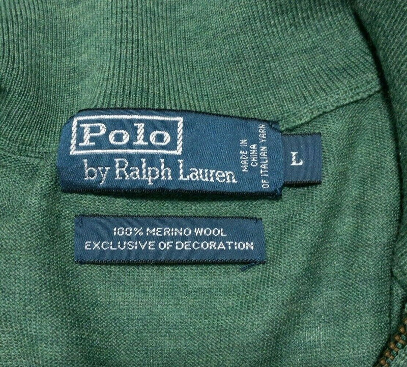 Polo Ralph Lauren Merino Wool Sweater Men's Large 1/4 Zip Pullover Knit Green