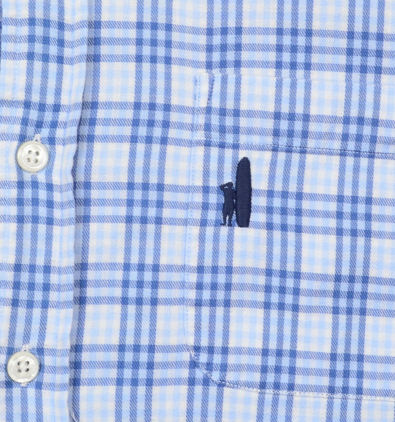 Johnnie-O Men's Medium Flannel Blue Plaid Surfer Logo Button-Down Shirt
