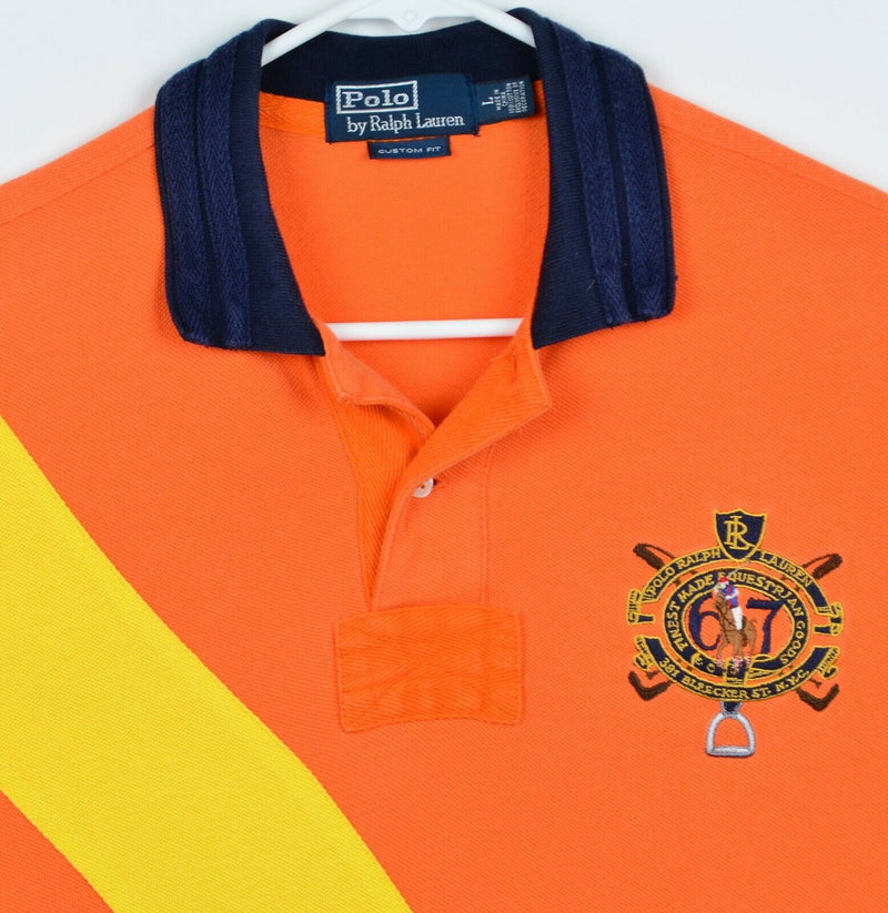 Polo Ralph Lauren Men's Sz Large Emboidered Equestrian Crest Orange Shirt