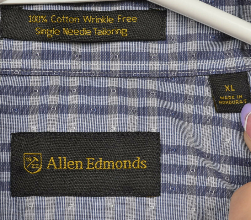 Allen Edmonds Men's XL Wrinkle Free Blue Gray Plaid Button-Down Dress Shirt