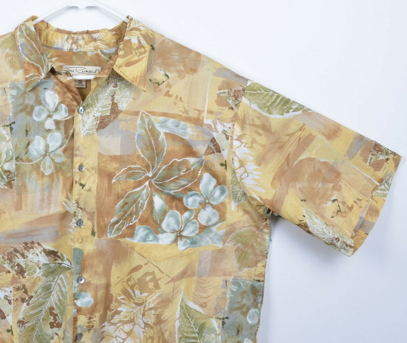 Tori Richard Men's XL Floral Yellow Tan Cotton Lawn Hawaiian Aloha Shirt