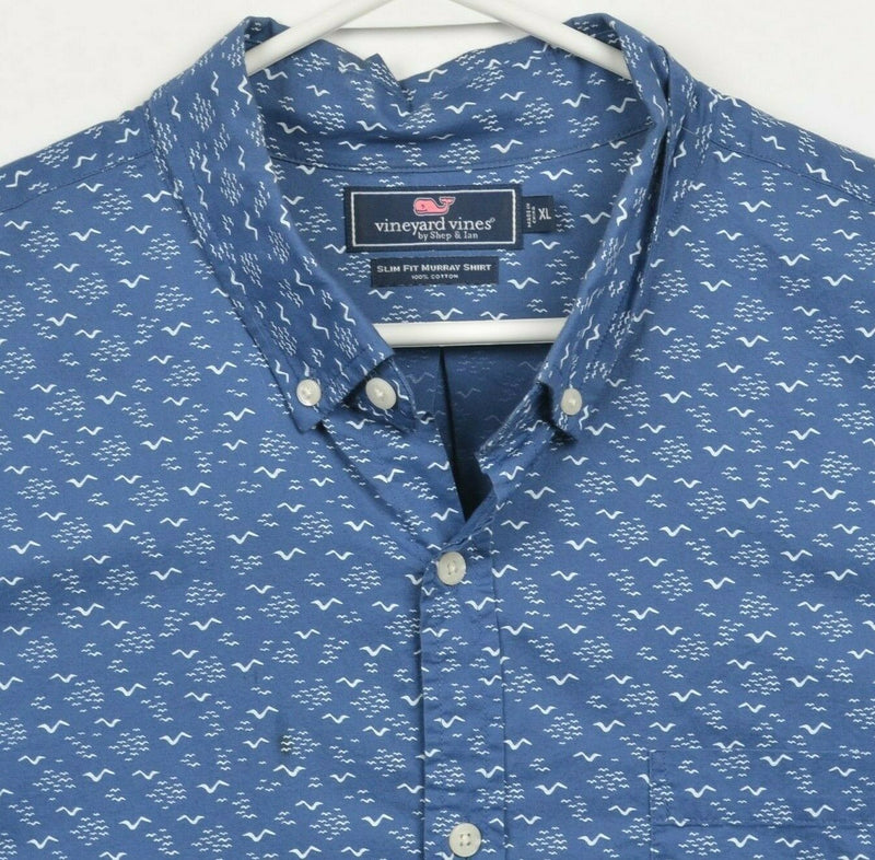 Vineyard Vines Men's XL Slim Fit Murray Blue Bird Wavy Print Button-Down Shirt