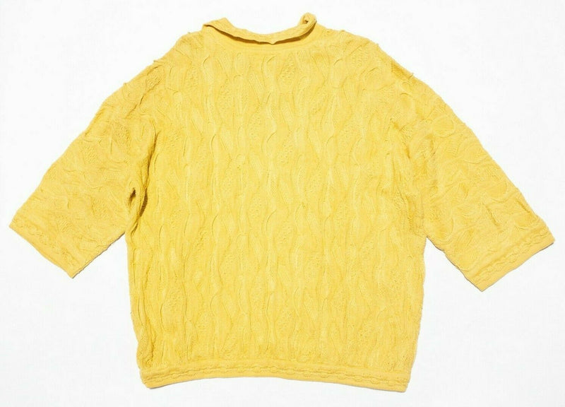 COOGI Basics Sweater Textured 3D Knit Short Sleeve Yellow Vintage 90s Men's XL