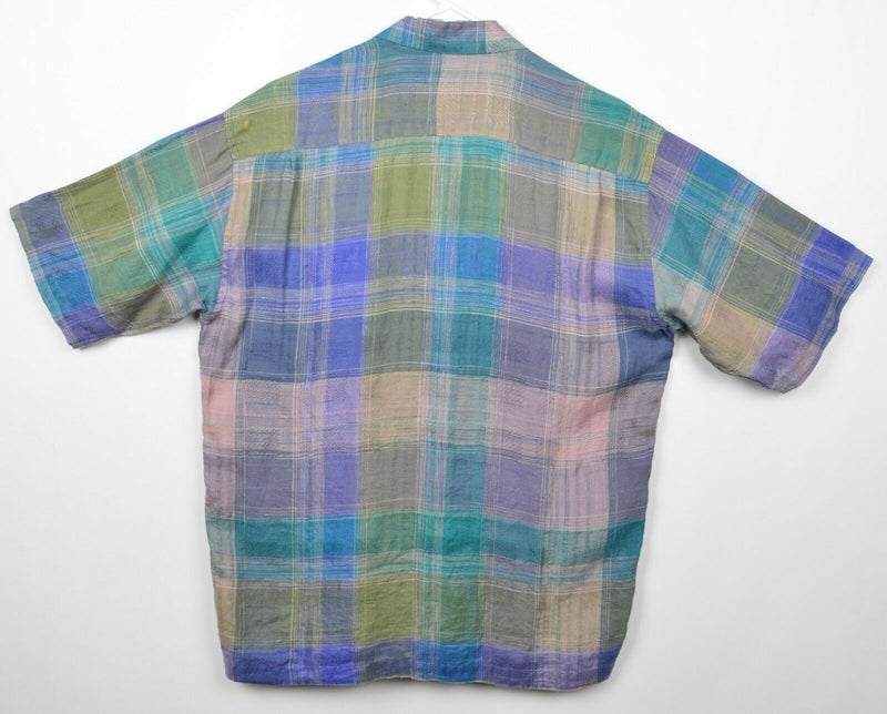 Jhane Barnes Men's Sz Medium 100% Linen Purple Green Plaid Lounge Shirt