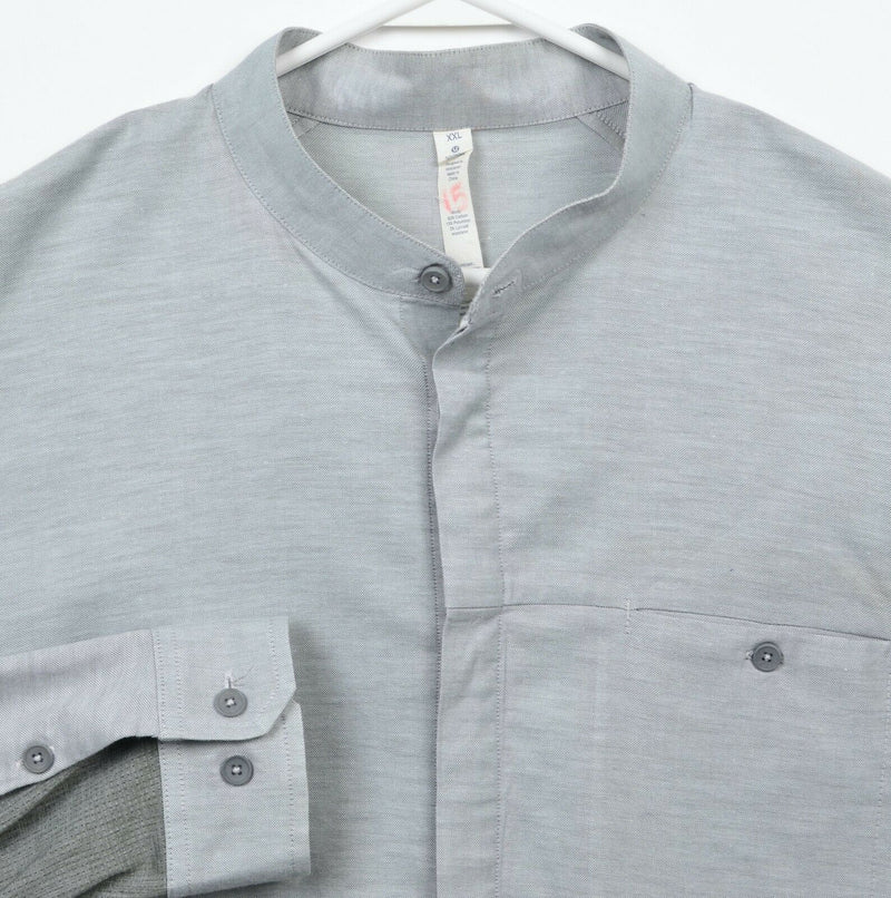 Lululemon Men's 2XL Gray Band Collar Mesh Fabric Hidden Button-Front Shirt