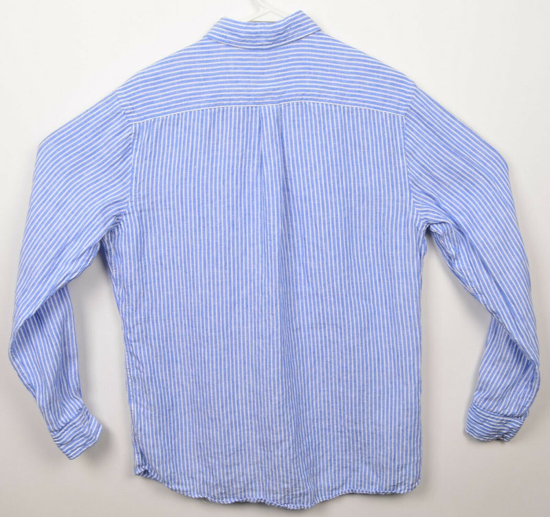 Rodd & Gunn Men's Medium Sports Fit 100% Linen Blue Striped Button-Front Shirt
