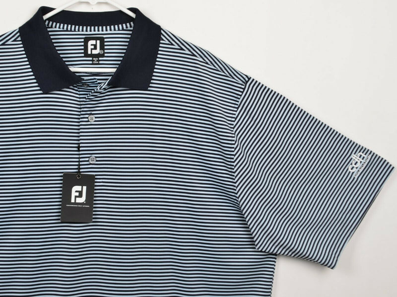 FootJoy Men's Sz 2XL Navy Blue Striped FJ Performance Golf Polo Shirt LOGOS