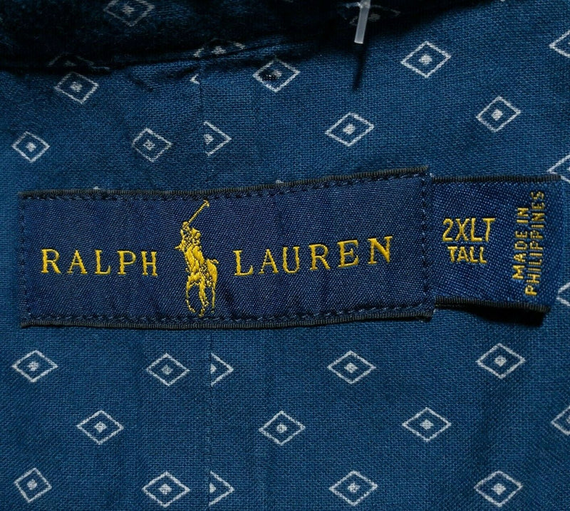 Polo Ralph Lauren 2XLT Short Sleeve Shirt Men Blue Diamond Geometric Button-Down