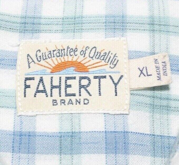 Faherty XL Shirt Men's Long Sleeve Button-Down Green Blue Check Preppy Casual