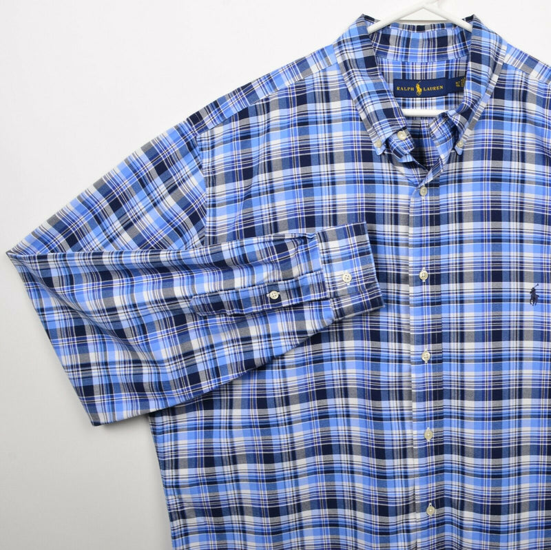 Polo Ralph Lauren Men's XLT (XL Tall) Blue Navy Blue Plaid Button-Down Shirt