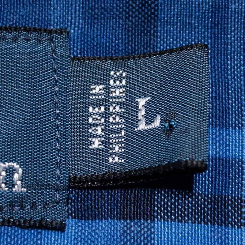Polo Ralph Lauren Silk Linen Shirt Men's Large Loop Collar Plaid Blue Indigo 90s