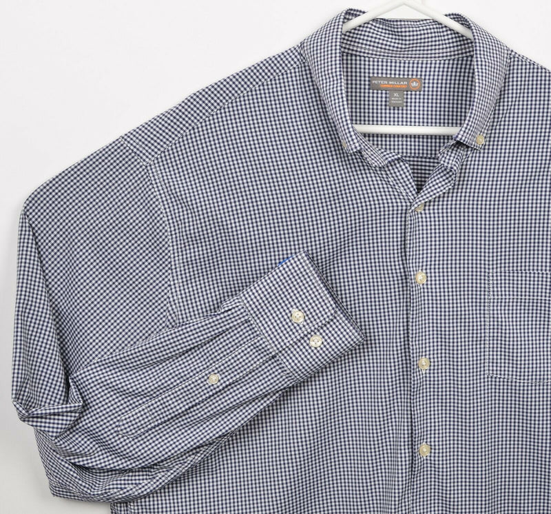 Peter Millar Summer Comfort Men's XL Navy Blue Check Wicking Button-Down Shirt