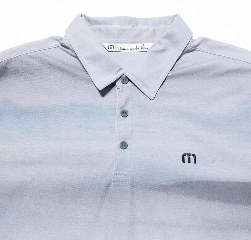 Travis Mathew Golf Polo Shirt Men's Large Wicking Stretch Gray Striped Logo