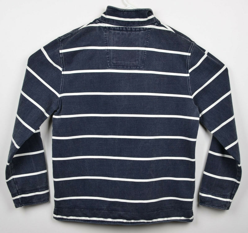 Crew Clothing Co. Men's Sz Large 1/4 Zip Navy Blue Striped Sweatshirt