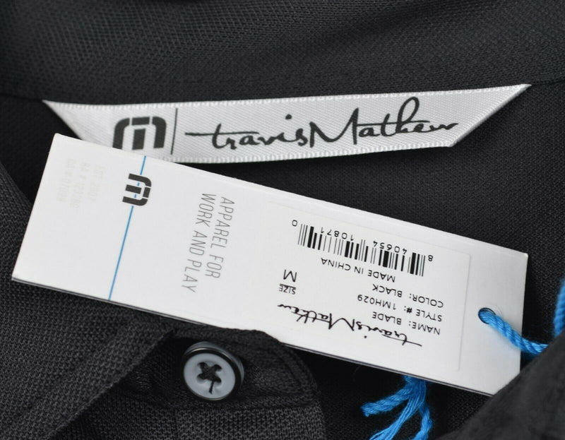 Travis Mathew Men's Sz Medium Black Embroidered Logo Performance Golf Polo Shirt