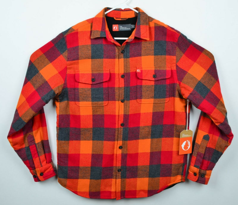 American Outdoorsman Men's Medium Orange Plaid Fleece Lined Flannel Shirt Jacket