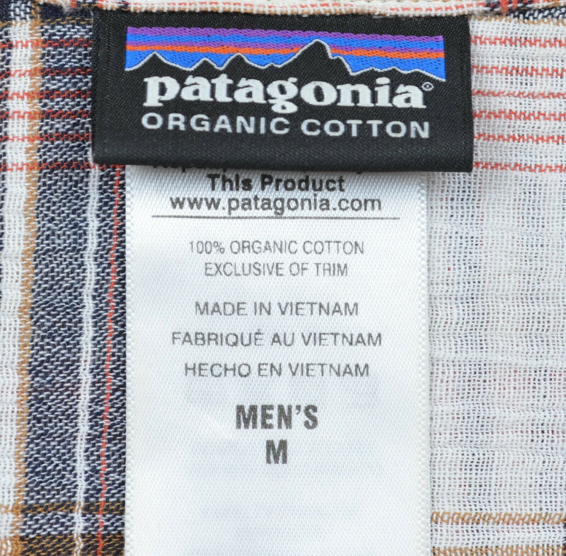 Patagonia Men's Medium A/C Orange White Plaid Hot Weather Button-Front Shirt