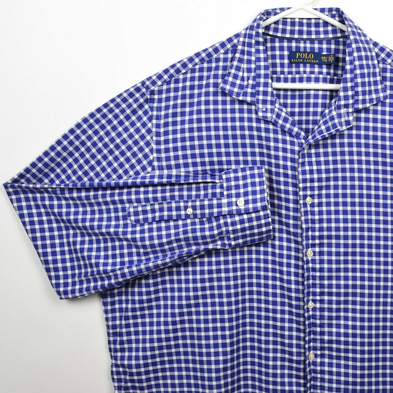 Polo Ralph Lauren Men's 2XL Blue White Check Spread Collar Button-Front Shirt