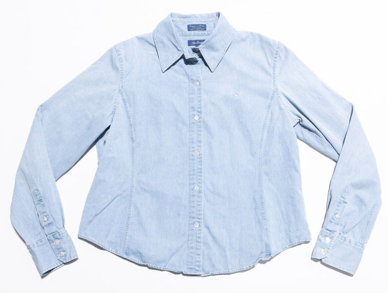 Faconnable Denim Shirt Women's XL Vintage 80s Bird Logo Long Sleeve Button-Front