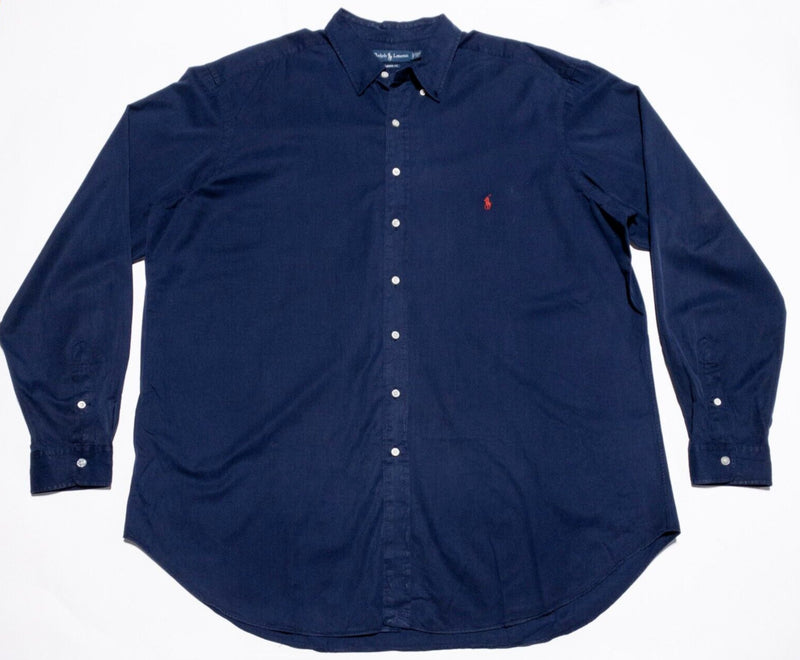 Polo Ralph Lauren Silk Shirt Men 2XLT Tall Classic Fit Button-Down Navy Blue 90s