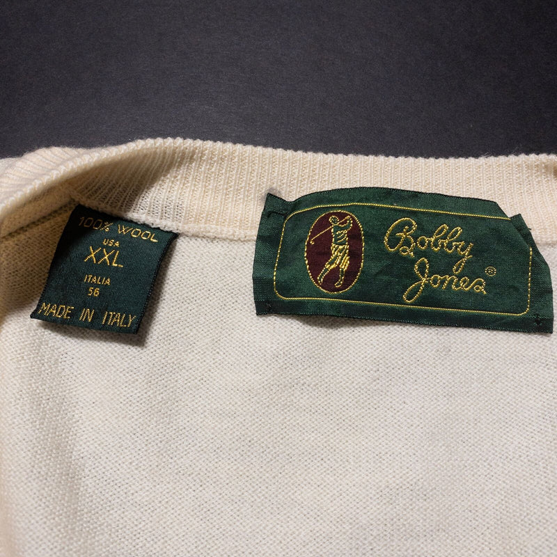 Bobby Jones Sweater Vest Men's 2XL Wool Pullover Golf V-Neck Knit Ivory Italy