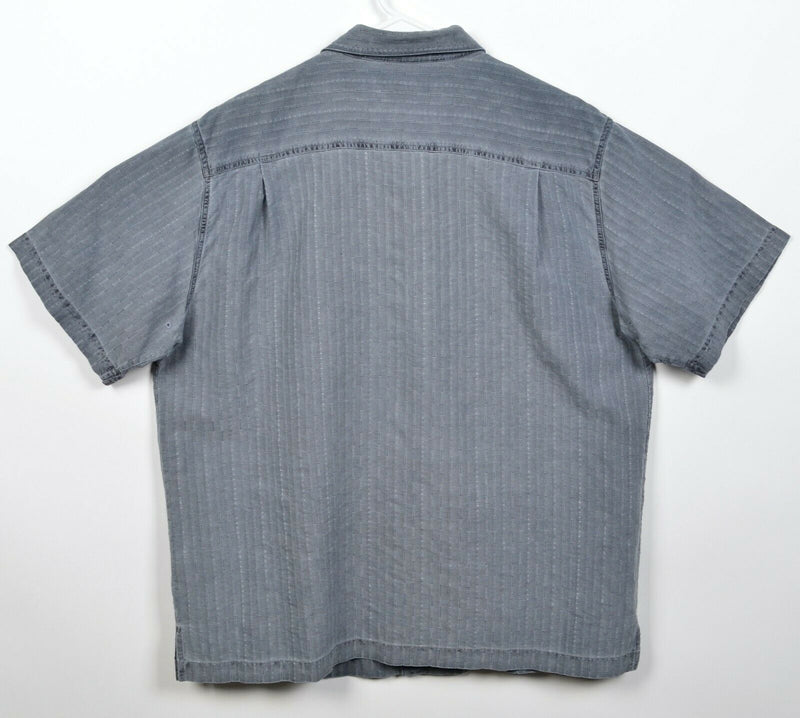 Nat Nast Men's Large Silk Blend Gray Striped Textured Distressed Bowling Shirt