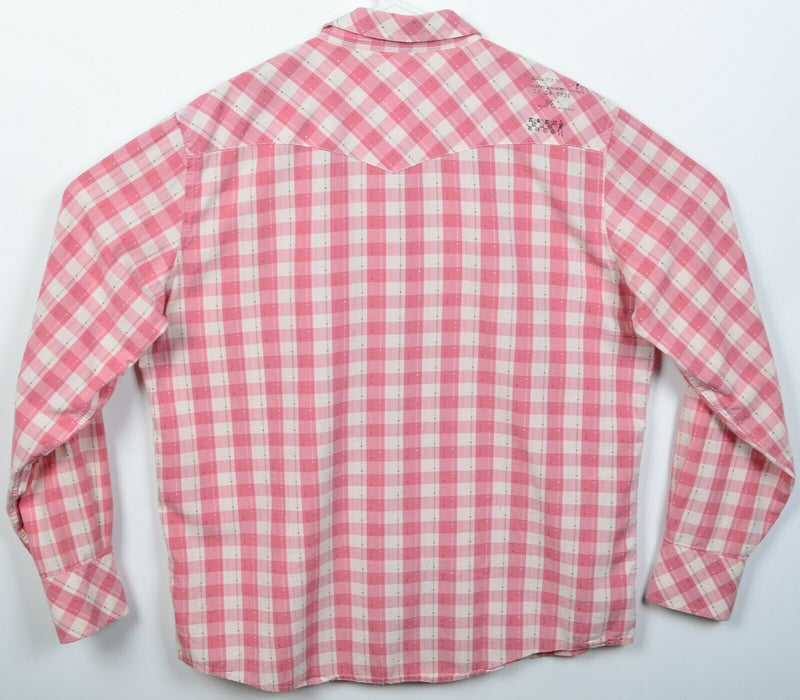 Ben Sherman Men's XL Pearl Snap Pink Plaid Check Western Rockabilly Shirt