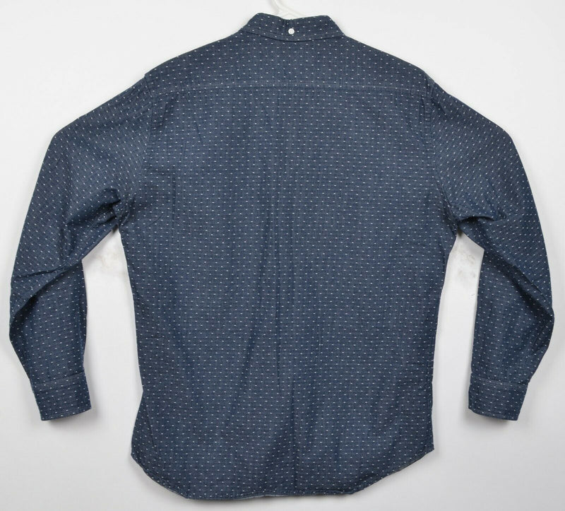 Stock Chicago Men's Medium Blue Polka Dot USA Made Long Sleeve Button-Down Shirt