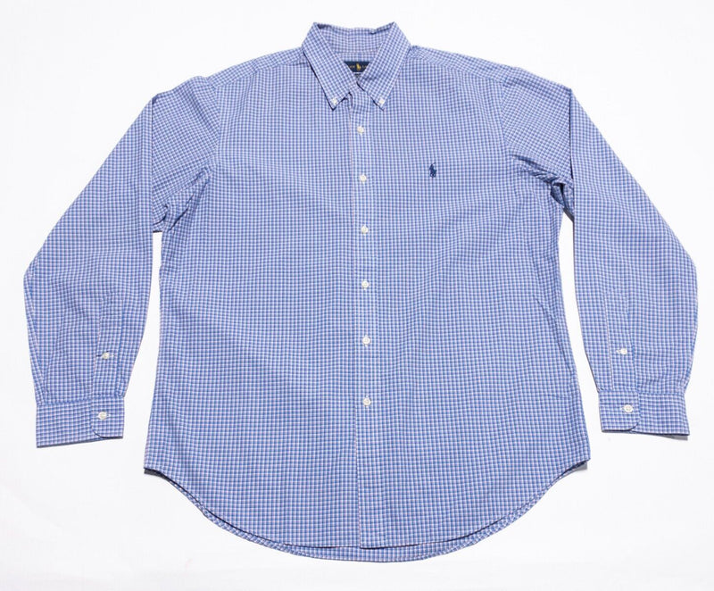 Polo Ralph Lauren Shirt Men's Large Classic Fit Button-Down Plaid Blue Pink