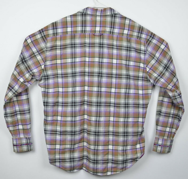 Robert Graham Freshly Laundered Men's XL Brown Purple Plaid Button-Front Shirt