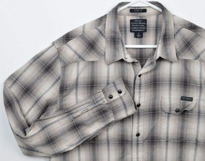 Lucky Brand Black Label Men's Large Classic Fit Pearl Snap Plaid Western Shirt
