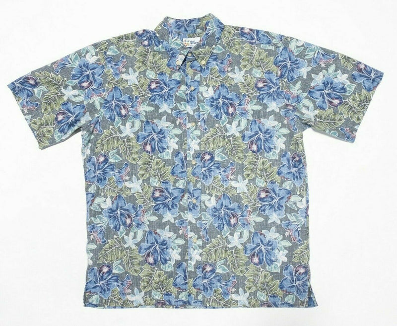 Reyn Spooner Large Hawaiian Shirt Men's Floral Blue Green Aloha Button-Front