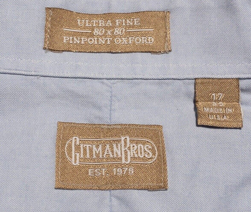 Gitman Bros. Vintage Shirt 17 Men's Dress Shirt Light Blue Button-Front USA 80s