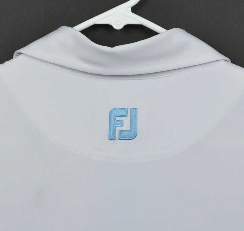 FootJoy Men's Sz Large Athletic Fit Solid White Blue Check Accent FJ Golf Shirt