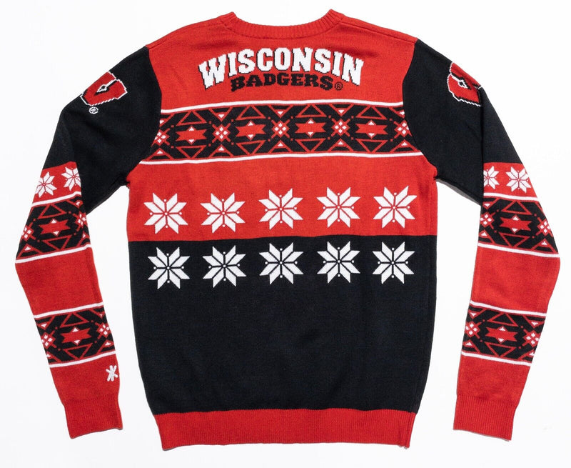 Wisconsin Badgers Christmas Sweater Adult Medium Fair Isle Knit Pullover Red
